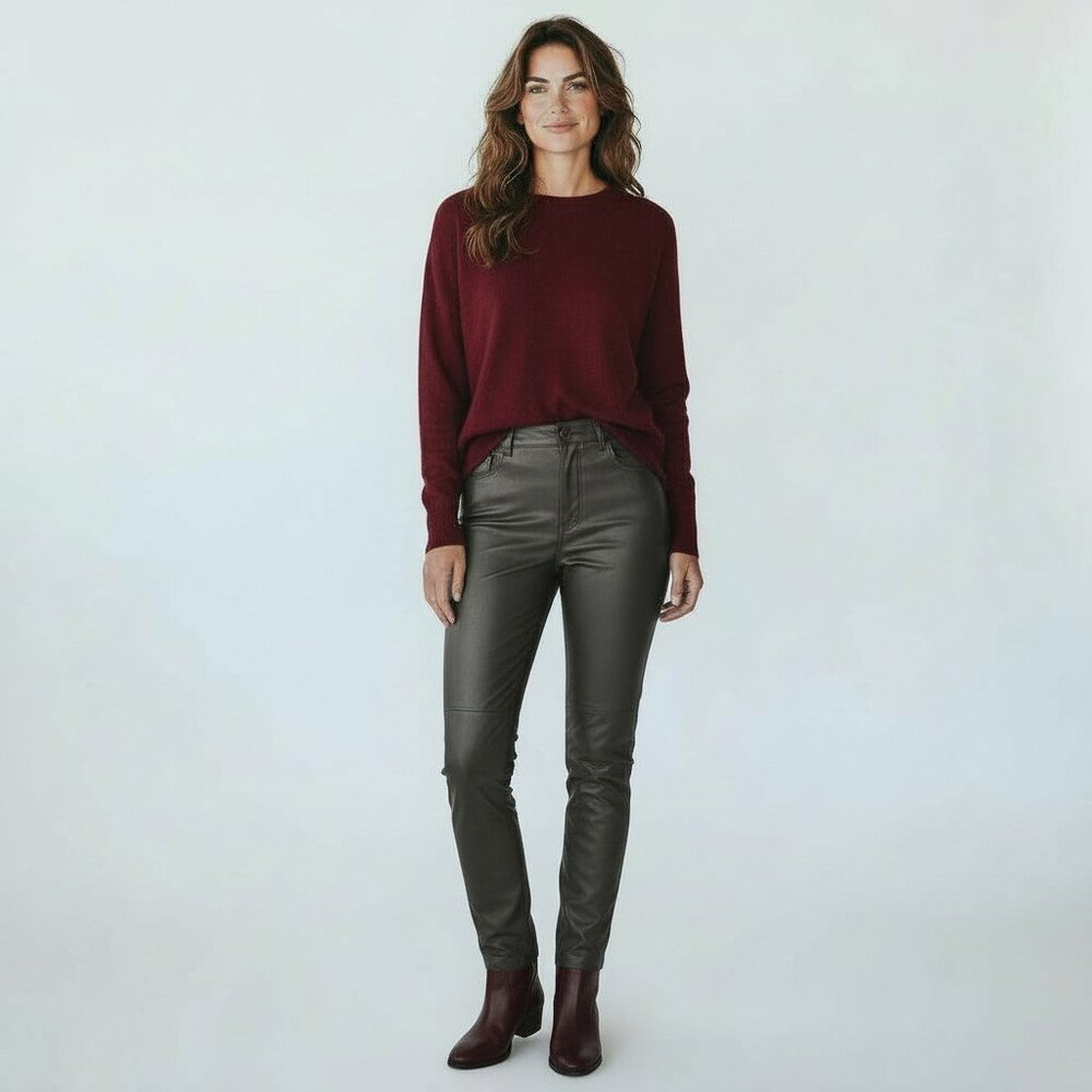 Zara olive green faux leather pants size Small